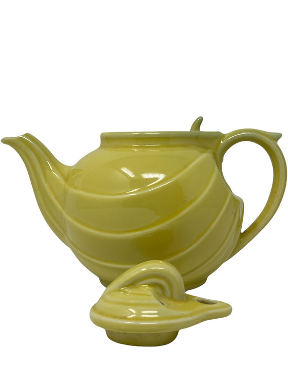 Vintage 1940's Hall Teapot, Canary Yellow, Parade Pattern with Lid and Lid Hook, Curvy Art Deco Design, Collectible Teapot, Made in USA